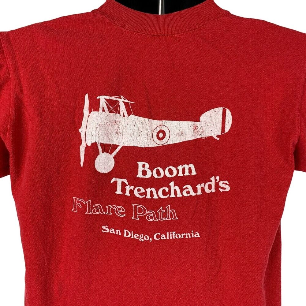 Vintage 70s Boom Trenchards Flare Path T Shirt San Diego USA Made Red M Medium